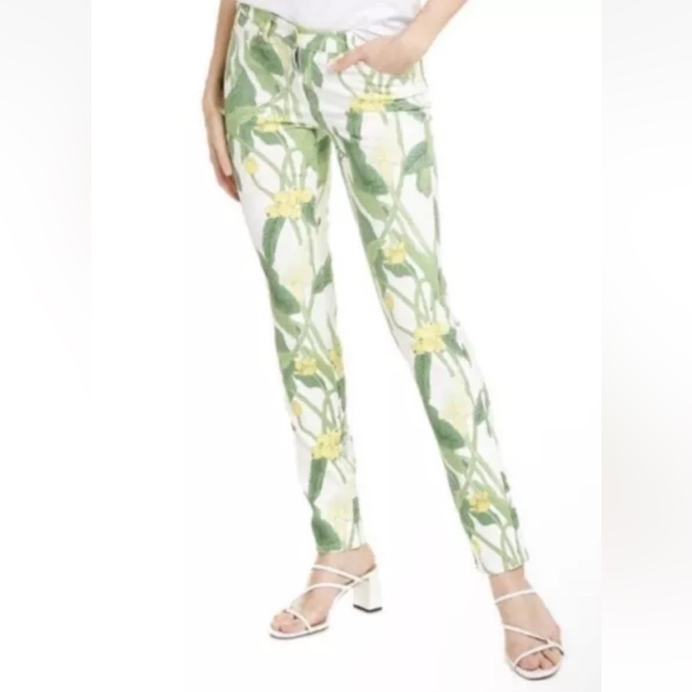 J McLaughlin Women's Cotton Green /White Lily Frond Floral Lexi Pants Size 6